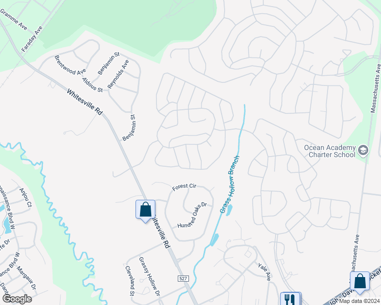 map of restaurants, bars, coffee shops, grocery stores, and more near 2927 Rockhill Lane in Toms River
