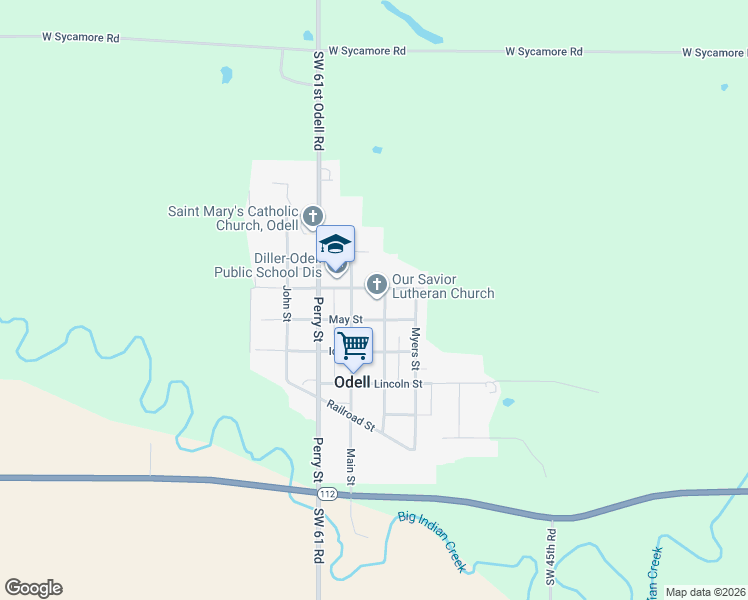 map of restaurants, bars, coffee shops, grocery stores, and more near 423 Maple Street in Odell