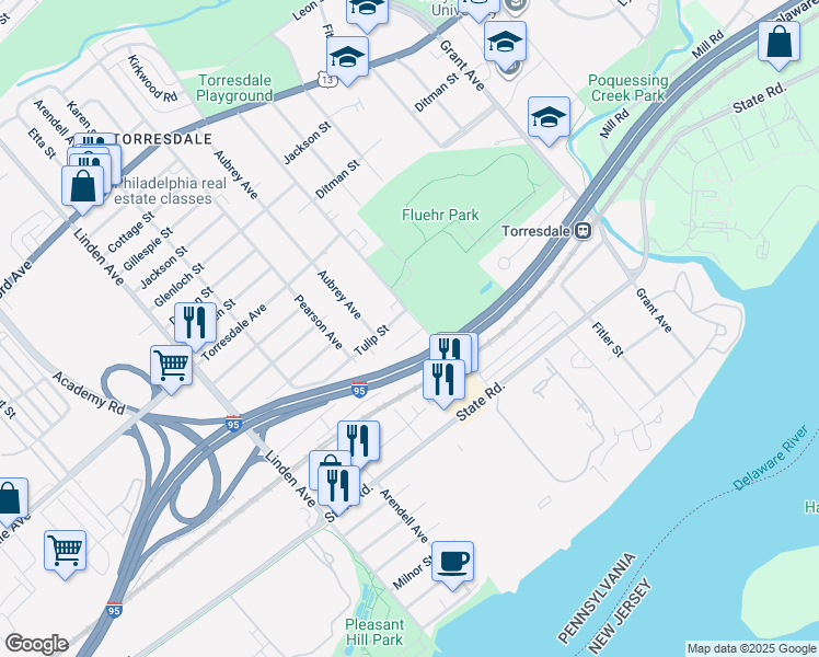 map of restaurants, bars, coffee shops, grocery stores, and more near 4910 Convent Lane in Philadelphia