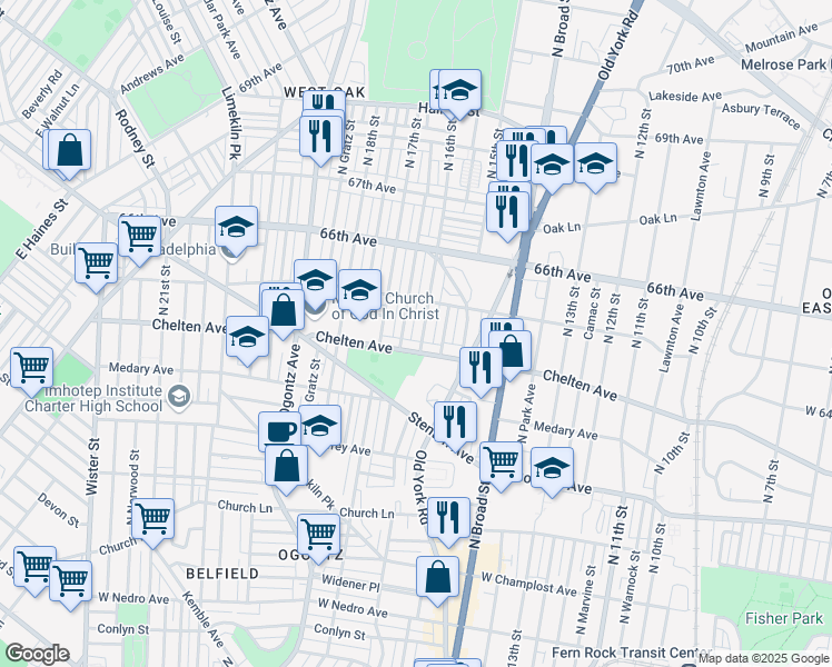 map of restaurants, bars, coffee shops, grocery stores, and more near 6420 North 16th Street in Philadelphia