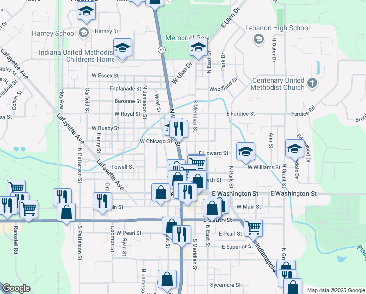 map of restaurants, bars, coffee shops, grocery stores, and more near 517 North Lebanon Street in Lebanon