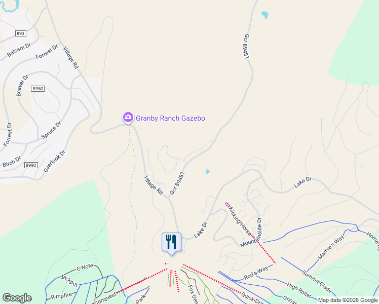 map of restaurants, bars, coffee shops, grocery stores, and more near 124 Fairview Lane in Granby