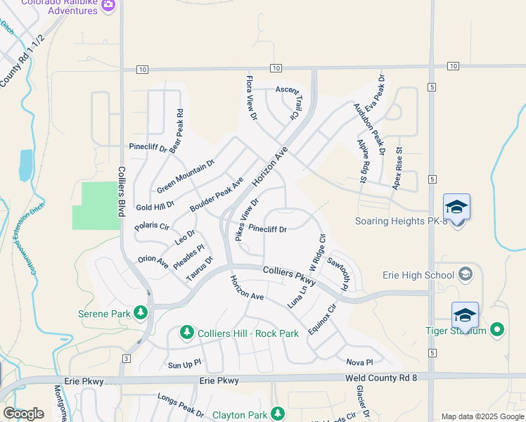 map of restaurants, bars, coffee shops, grocery stores, and more near 535 West Ridge Circle in Erie