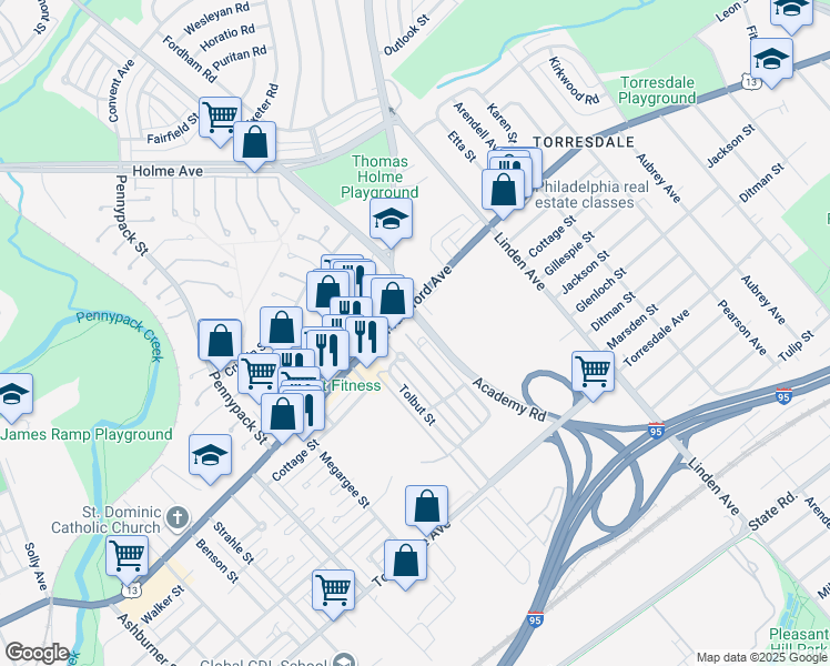 map of restaurants, bars, coffee shops, grocery stores, and more near 4406 Carwithan Street in Philadelphia