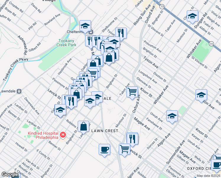 map of restaurants, bars, coffee shops, grocery stores, and more near 617 Fanshawe Street in Philadelphia