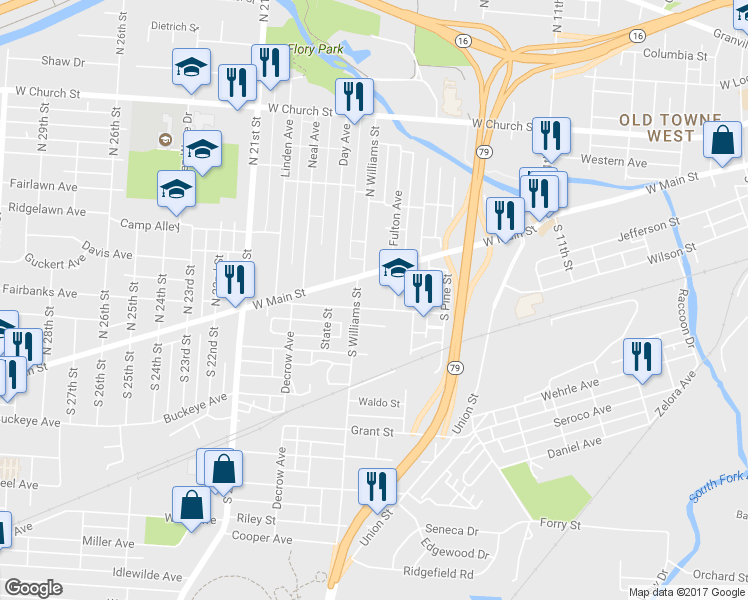 map of restaurants, bars, coffee shops, grocery stores, and more near 130 Maholm Street in Newark