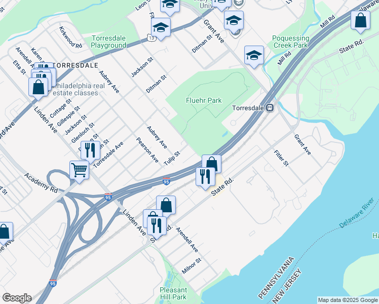 map of restaurants, bars, coffee shops, grocery stores, and more near 4910 Convent Lane in Philadelphia