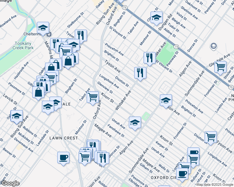 map of restaurants, bars, coffee shops, grocery stores, and more near 821 Glenview St in Philadelphia