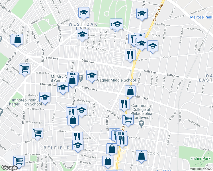 map of restaurants, bars, coffee shops, grocery stores, and more near 6424 North 16th Street in Philadelphia