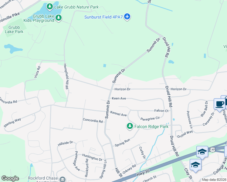 map of restaurants, bars, coffee shops, grocery stores, and more near 3690 Horizon Drive in Lancaster