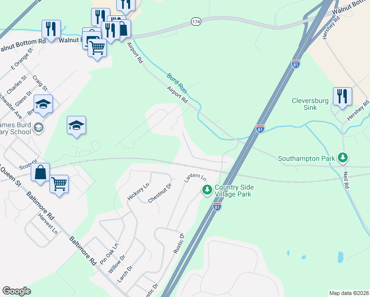 map of restaurants, bars, coffee shops, grocery stores, and more near 31 Colonial Court in Shippensburg