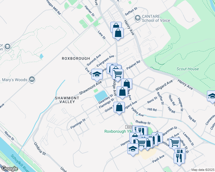map of restaurants, bars, coffee shops, grocery stores, and more near 466 Minerva Street in Philadelphia
