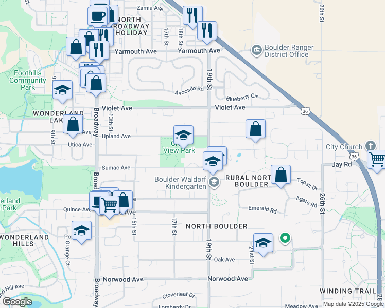 map of restaurants, bars, coffee shops, grocery stores, and more near 1897 Sumac Avenue in Boulder