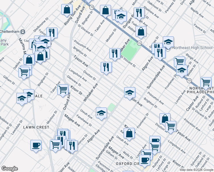 map of restaurants, bars, coffee shops, grocery stores, and more near 918 Disston Street in Philadelphia