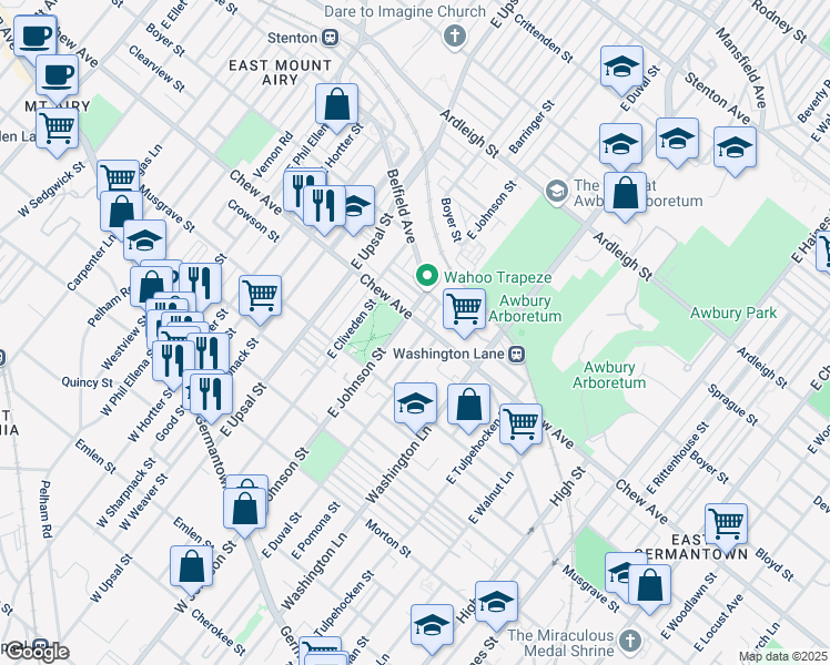 map of restaurants, bars, coffee shops, grocery stores, and more near 535 Brinton Street in Philadelphia