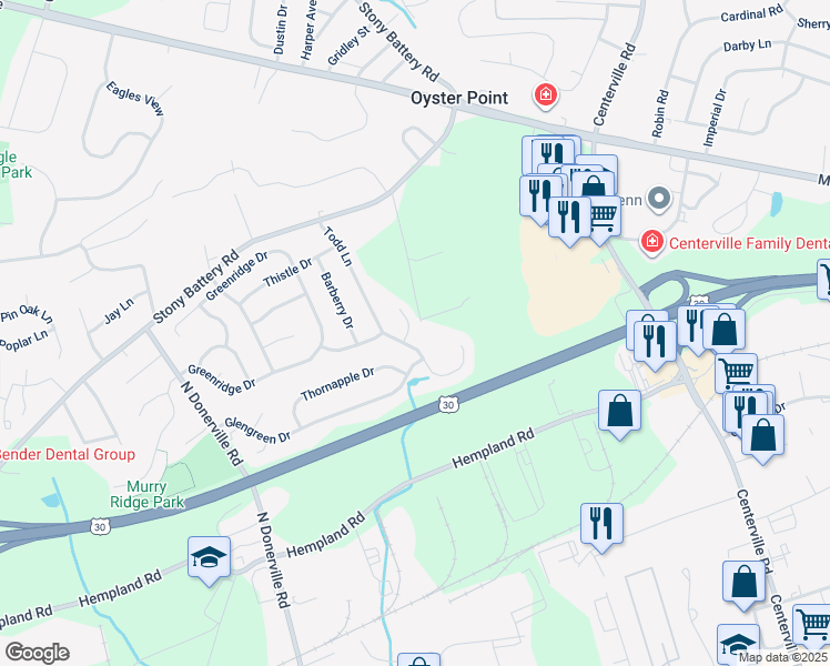 map of restaurants, bars, coffee shops, grocery stores, and more near 3059 Buckthorn Drive in Lancaster