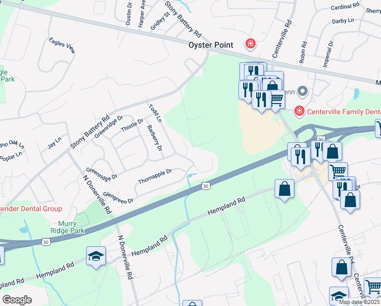 map of restaurants, bars, coffee shops, grocery stores, and more near 3059 Buckthorn Drive in Lancaster