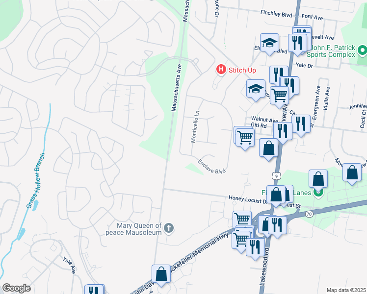 map of restaurants, bars, coffee shops, grocery stores, and more near 448 Monticello Lane in Lakewood