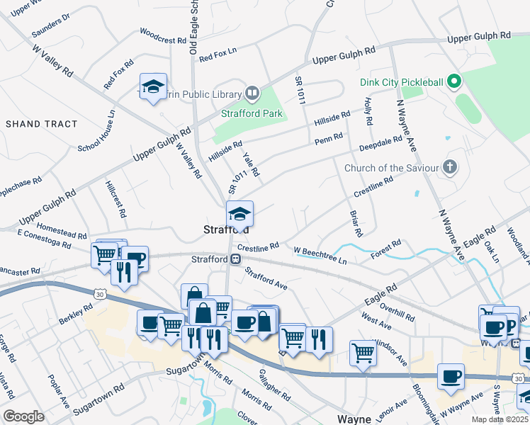 map of restaurants, bars, coffee shops, grocery stores, and more near 3 Private Way in Wayne