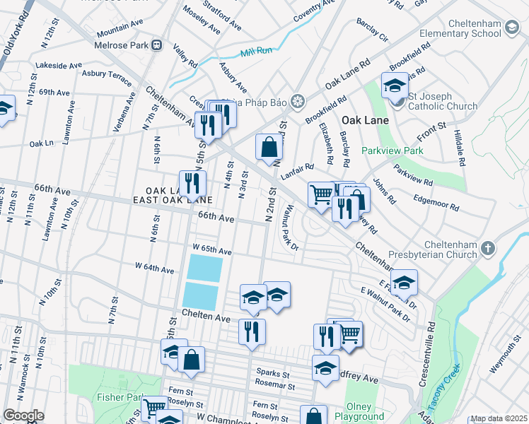 map of restaurants, bars, coffee shops, grocery stores, and more near 6608 North 2nd Street in Philadelphia