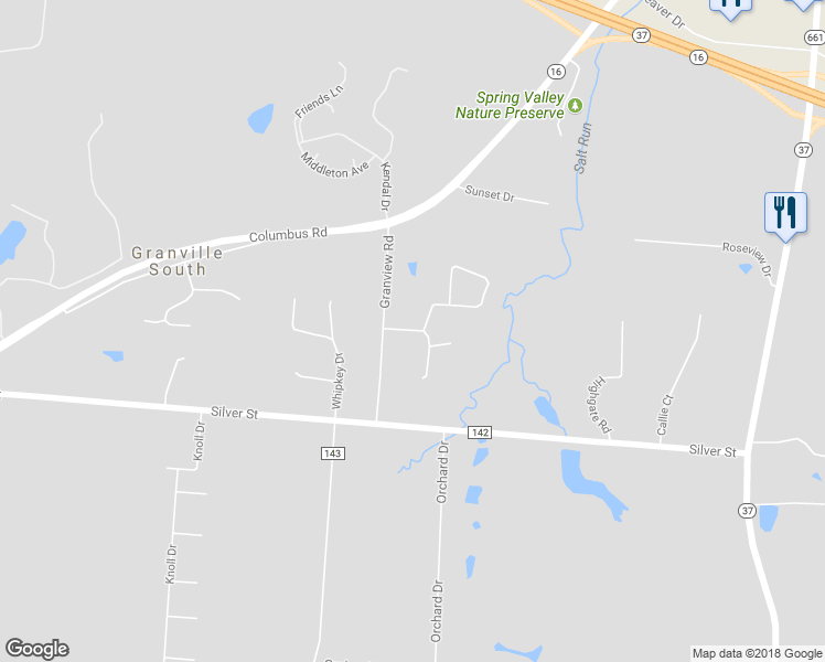 map of restaurants, bars, coffee shops, grocery stores, and more near 1 Burt Ridge Road Southwest in Granville