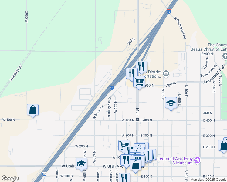 map of restaurants, bars, coffee shops, grocery stores, and more near 541 North Douglass Drive in Payson