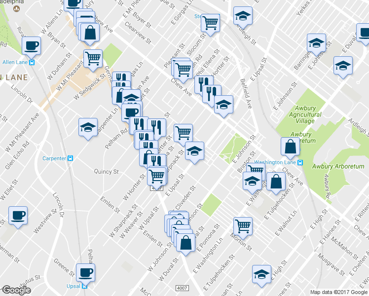 map of restaurants, bars, coffee shops, grocery stores, and more near 107 East Sharpnack Street in Philadelphia