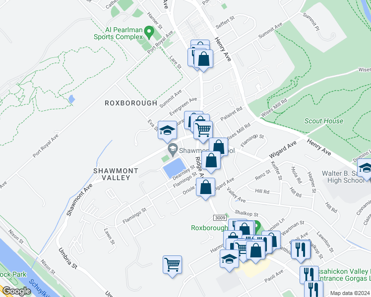 map of restaurants, bars, coffee shops, grocery stores, and more near 466 Minerva Street in Philadelphia