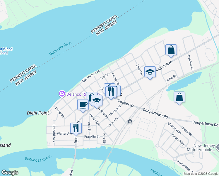 map of restaurants, bars, coffee shops, grocery stores, and more near 315 Edgewood Avenue in Delanco