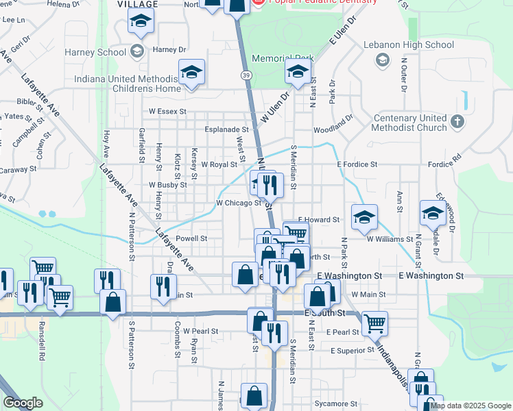 map of restaurants, bars, coffee shops, grocery stores, and more near 517 North West Street in Lebanon