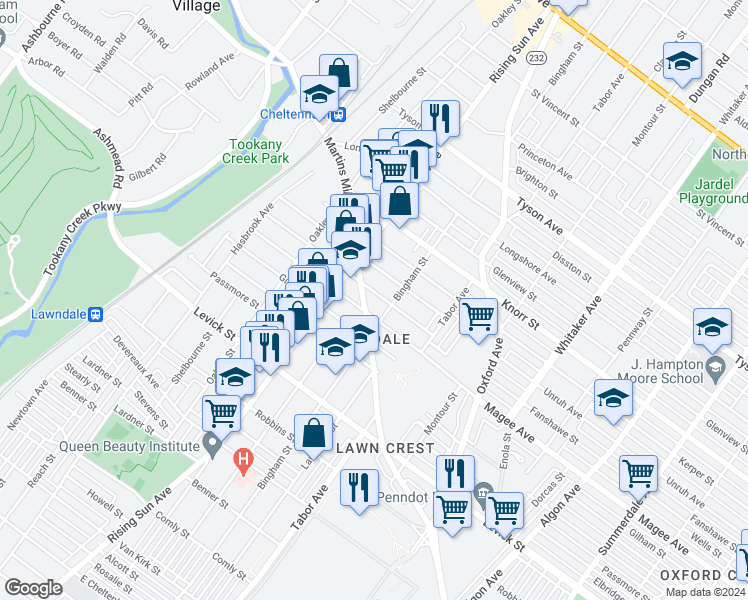 map of restaurants, bars, coffee shops, grocery stores, and more near 536 Fanshawe Street in Philadelphia