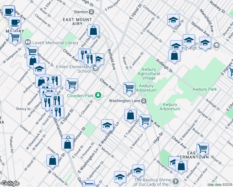 map of restaurants, bars, coffee shops, grocery stores, and more near in Philadelphia
