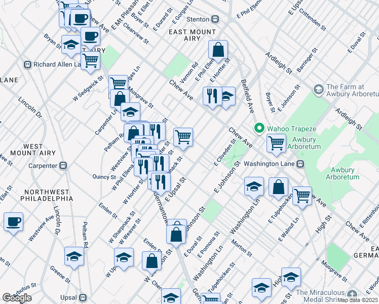 map of restaurants, bars, coffee shops, grocery stores, and more near 168 East Sharpnack Street in Philadelphia