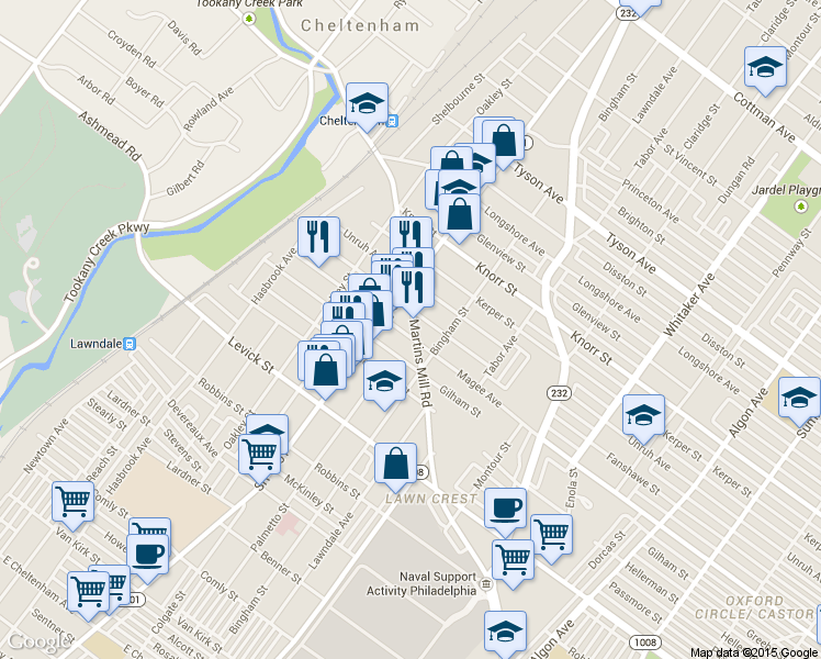 map of restaurants, bars, coffee shops, grocery stores, and more near 521 Magee Avenue in Philadelphia