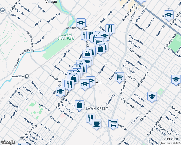 map of restaurants, bars, coffee shops, grocery stores, and more near 521 Magee Avenue in Philadelphia