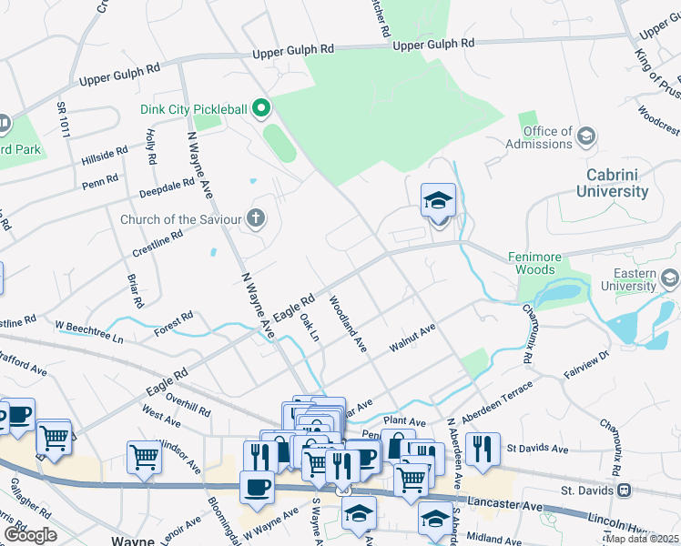 map of restaurants, bars, coffee shops, grocery stores, and more near 807 Eagle Road in Wayne