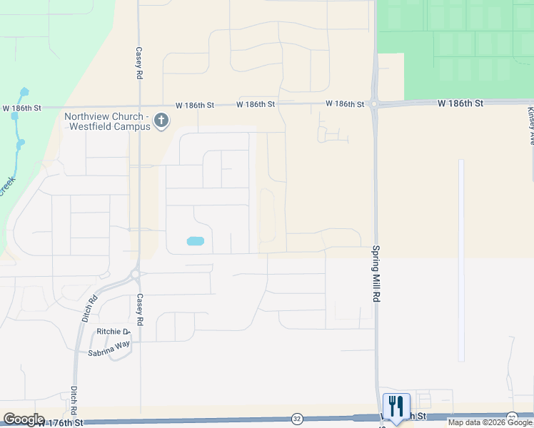 map of restaurants, bars, coffee shops, grocery stores, and more near 18163 Pennsy Way in Westfield