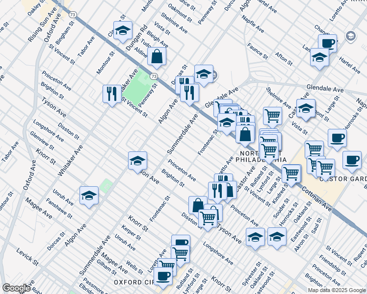 map of restaurants, bars, coffee shops, grocery stores, and more near 1212 Saint Vincent Street in Philadelphia