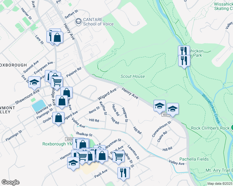 map of restaurants, bars, coffee shops, grocery stores, and more near 645 Wigard Avenue in Philadelphia