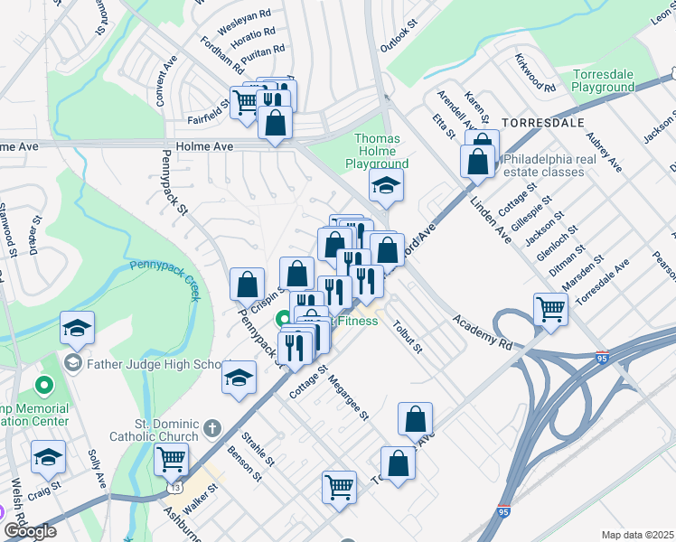 map of restaurants, bars, coffee shops, grocery stores, and more near 8914 Frankford Avenue in Philadelphia