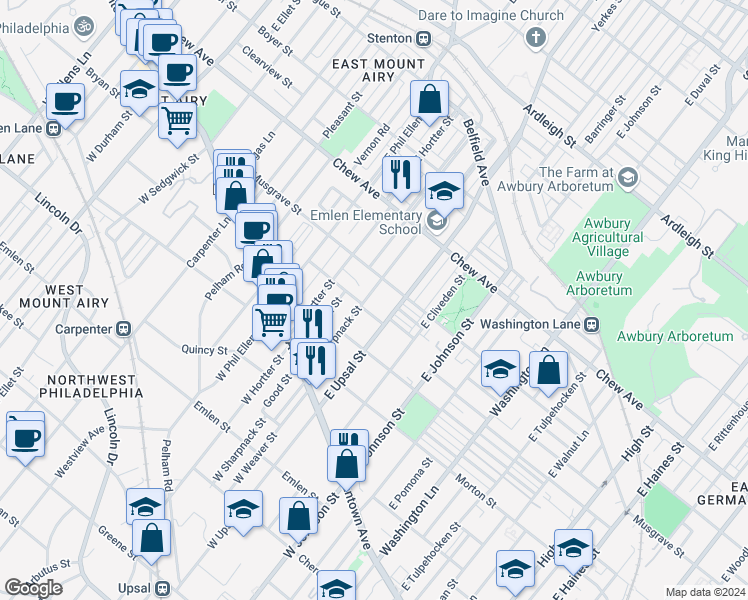 map of restaurants, bars, coffee shops, grocery stores, and more near 170 East Sharpnack Street in Philadelphia