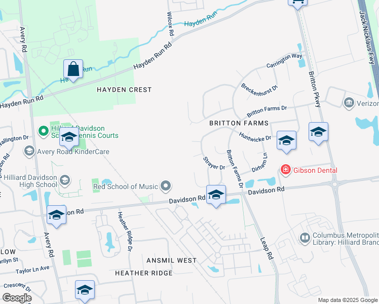 map of restaurants, bars, coffee shops, grocery stores, and more near 4772 Deepwood Court in Hilliard
