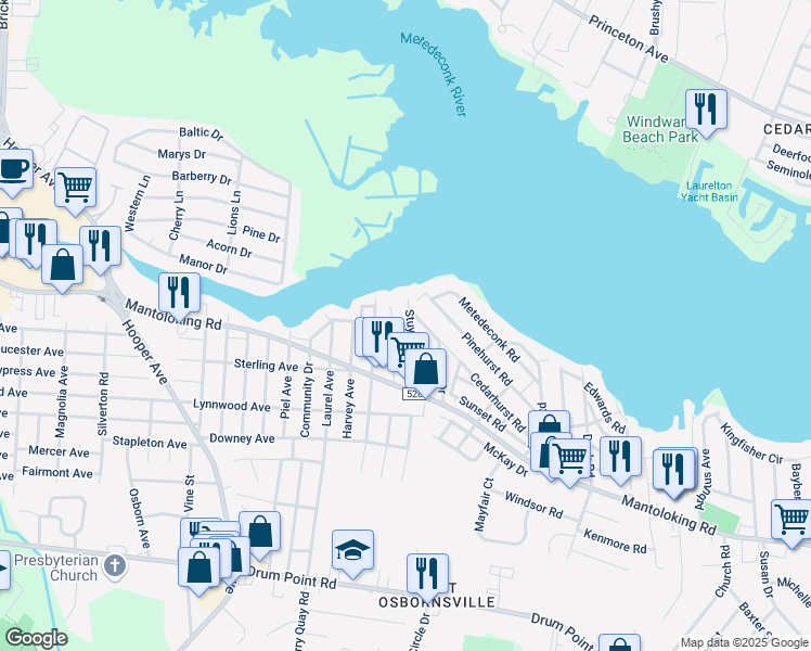 map of restaurants, bars, coffee shops, grocery stores, and more near 30 Stuyvesant Road in Brick