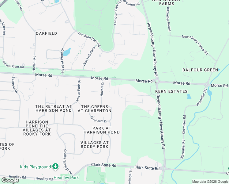 map of restaurants, bars, coffee shops, grocery stores, and more near 6579 Morse Road in New Albany