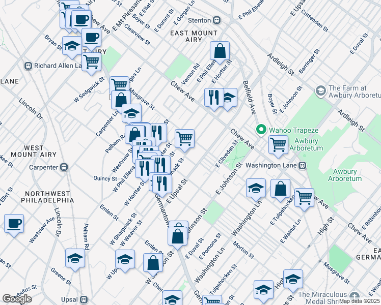 map of restaurants, bars, coffee shops, grocery stores, and more near 168 East Sharpnack Street in Philadelphia