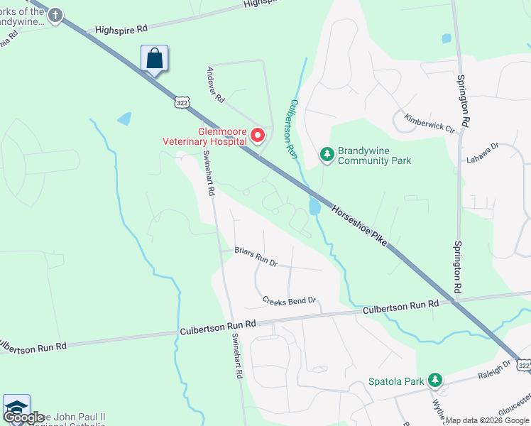 map of restaurants, bars, coffee shops, grocery stores, and more near 225 Creeks Bend Drive in Downingtown