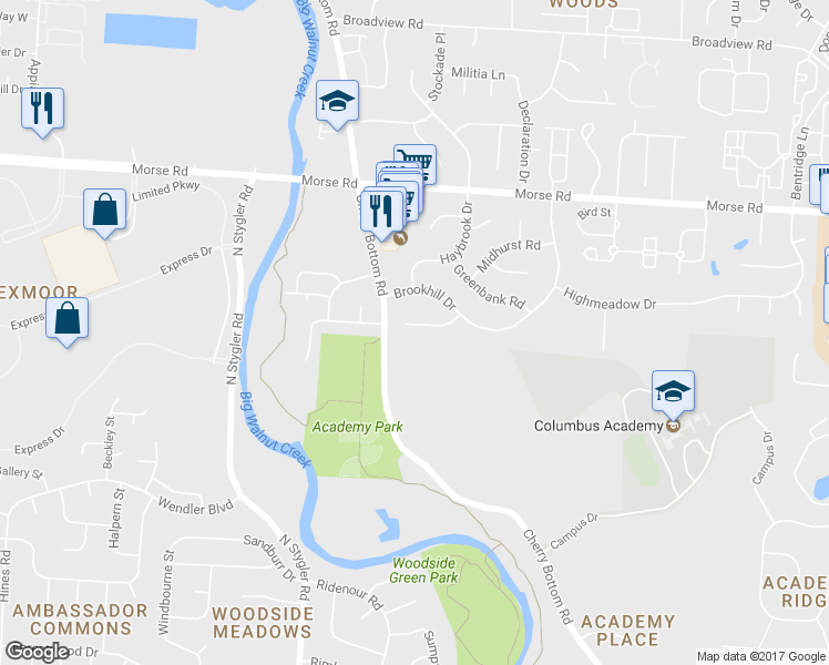 map of restaurants, bars, coffee shops, grocery stores, and more near 219 Glenhurst Court in Columbus