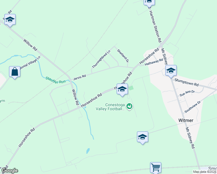 map of restaurants, bars, coffee shops, grocery stores, and more near 2109 Horseshoe Road in Lancaster