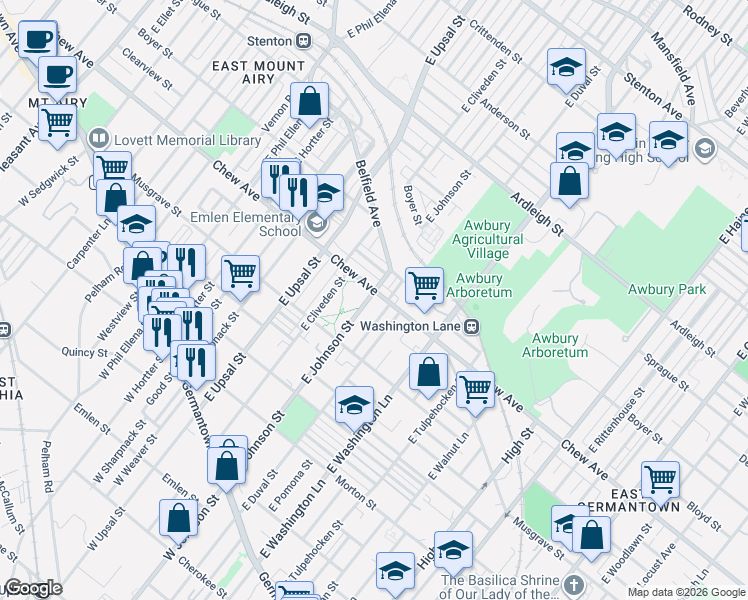 map of restaurants, bars, coffee shops, grocery stores, and more near in Philadelphia