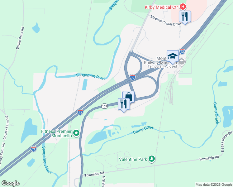map of restaurants, bars, coffee shops, grocery stores, and more near 939 Troy Phillips Road in Monticello